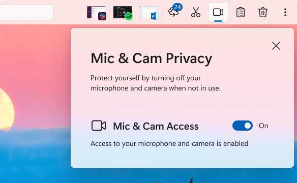 Mic and Cam Privacy feature